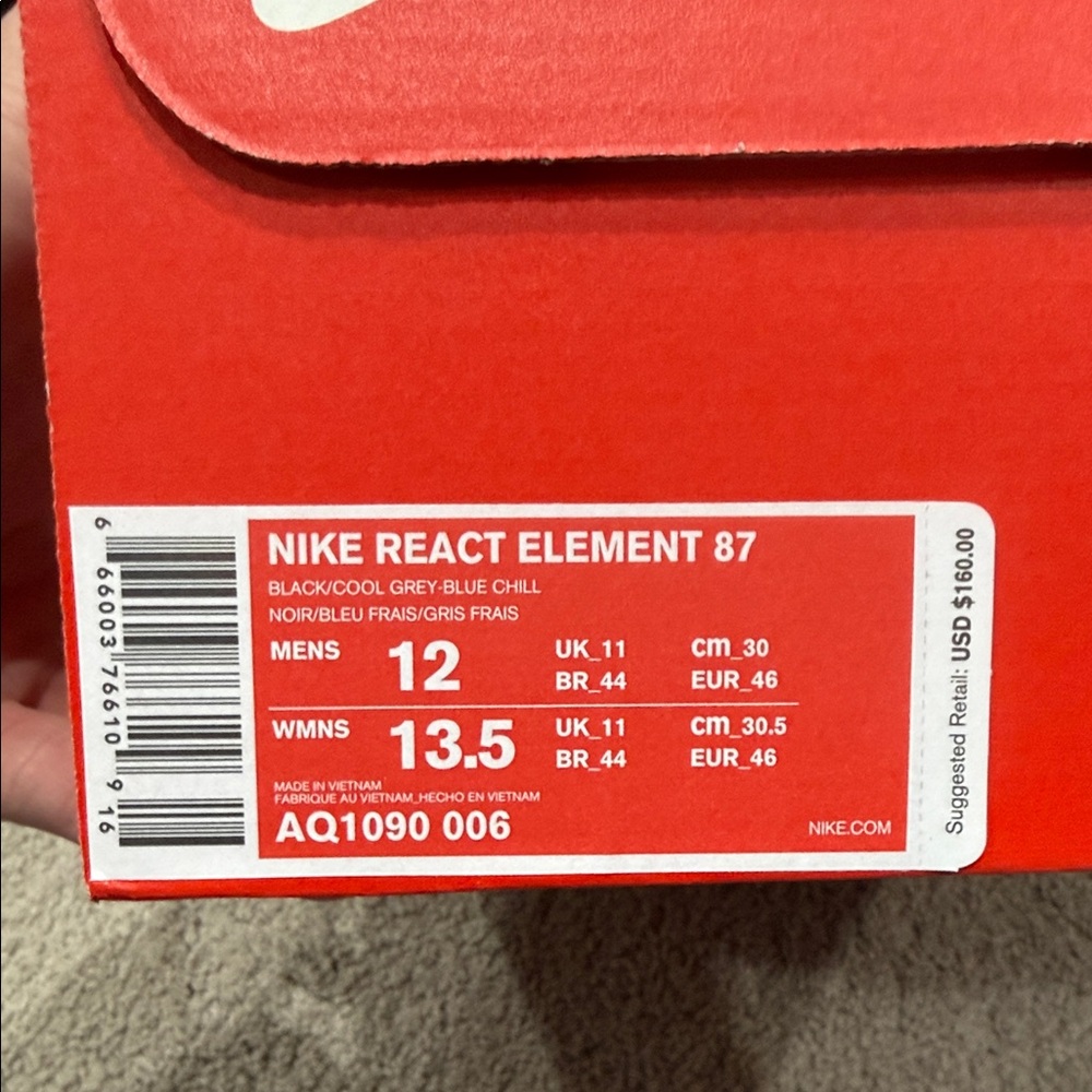 Nike React Element 87 in Black and Cool Grey-Blue